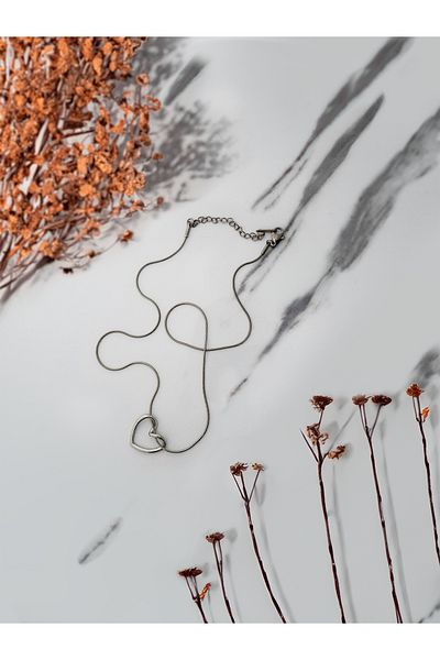 NMW Steel Valentine's Knot Heart Necklace Hollow Heart Silver(53cm)