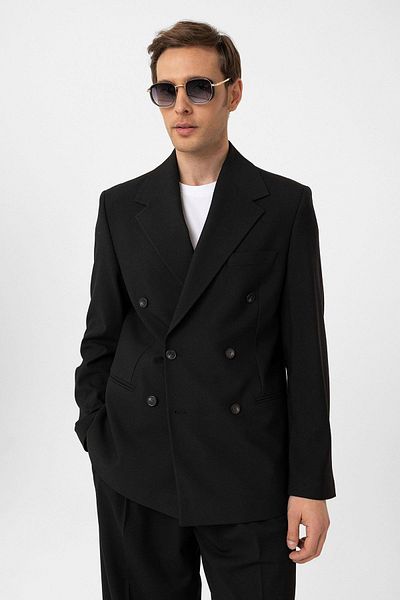 Antioch Black Relax Fit Double Breasted Men's Blazer Jacket