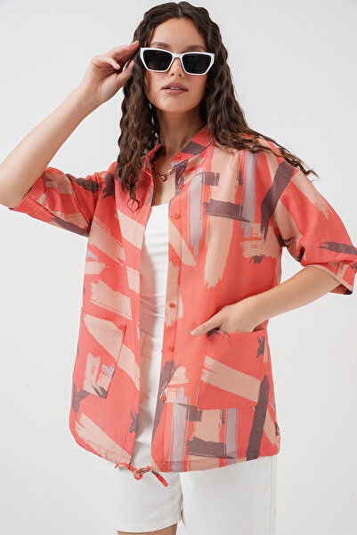 Bigdart 20226 Patterned Oversize Shirt - Orange