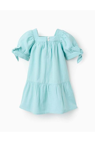 Ziddy Cotton and Linen Dress for Baby Girls, Light Blue
