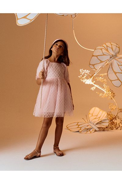 Ziddy Voluminous Tulle Dress for Girls, Pink