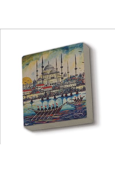 Sadrazam Magnet din piatră naturală imprimat Moscheea Sultanahmet 5x5 Krt-14