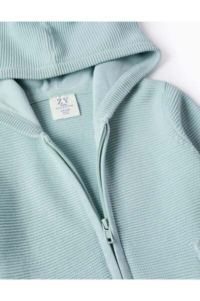 Ziddy Knitted Cardigan with Texture and Hood for Baby Boys, Light Blue