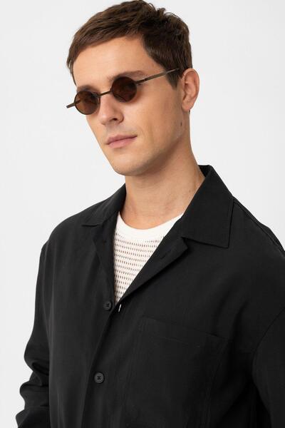 Antioch Siyah Relax Fit Modal Kumaş Erkek Gömlek