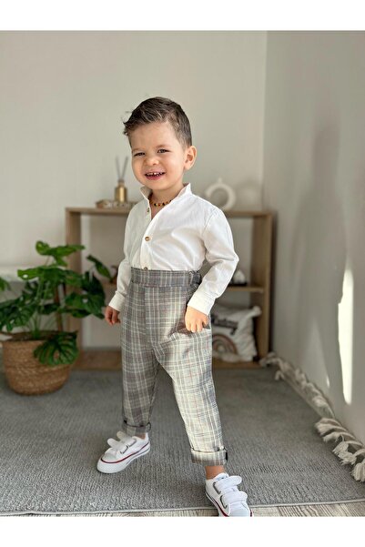 favorimkids Striped Cotton Linen Holiday Top and Bottom Set 3