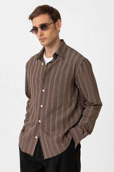 Antioch Coffee Contrast Striped Men's Shirt