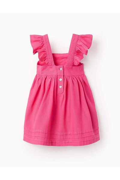 Ziddy Cotton and Linen Dress with Ruffles for Baby Girls, Pink