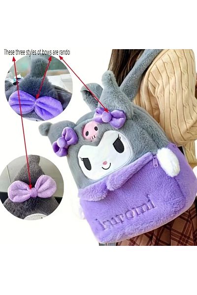 SANRIO Large Capacity Kuromi Backpack with Plush Detail and Cartoon Design for Everyday Use