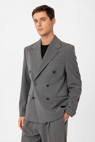 Antioch Gray Relax Fit Double Breasted Men's Blazer Jacket