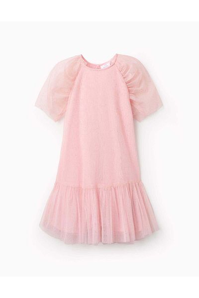 Ziddy Tulle Dress with Glitter for Girls, Pink
