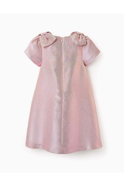 Ziddy Shiny Dress with Bows on the Shoulders for Girls, Pink