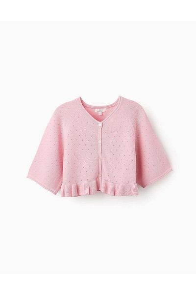 Ziddy Openwork Cardigan with Ruffles for Girls, Pink