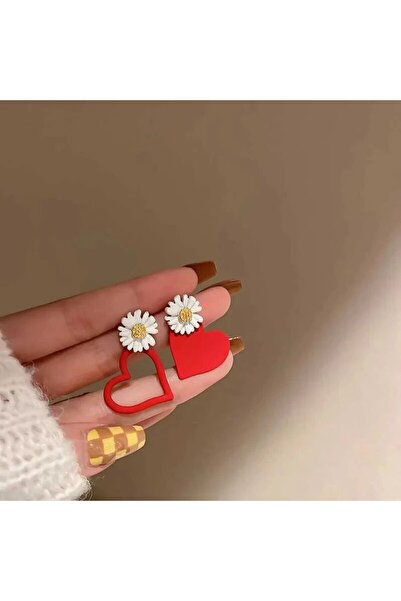 Choice AEH60134R White Flower Red Heart Earring Stud Neon Yellow Sweet Hallow...