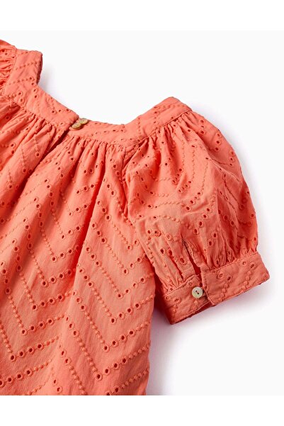 Ziddy Cotton Dress with Broderie Anglaise for Girls, Orange