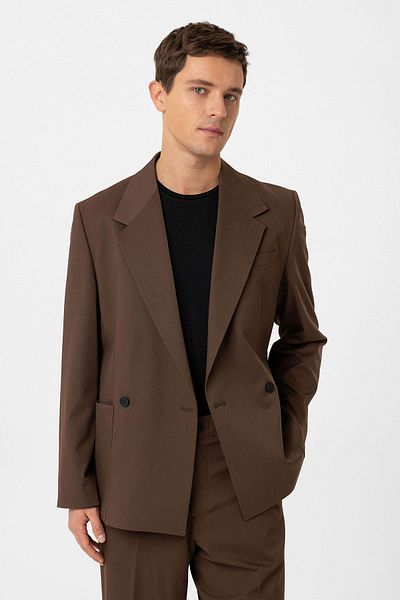 Antioch Coffee Relax Fit Double Breasted Closure Men's Tech Blazer Jacket