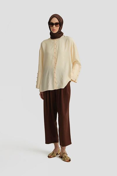 Armine 25Y2816 Pantaloni cu pliuri duble maro deschis