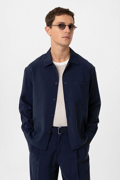 Antioch Navy Blue Relax Fit Modal Fabric Men's Shirt