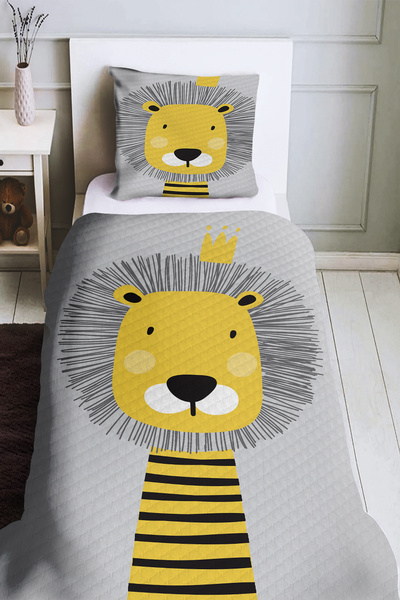 BelezaHome Gray Yellow Lion Patterned Single Child Pique Set