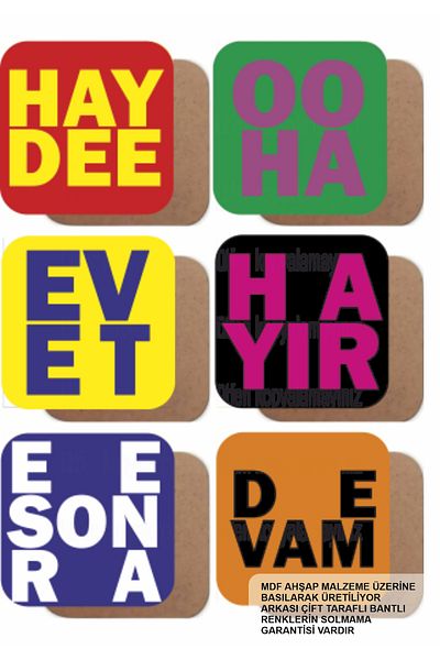 Hayat Poster Pop Art Style Short Funny Sayings Home Kitchen Cafe Tableware Decoration Set of 6 Wooden Coasters