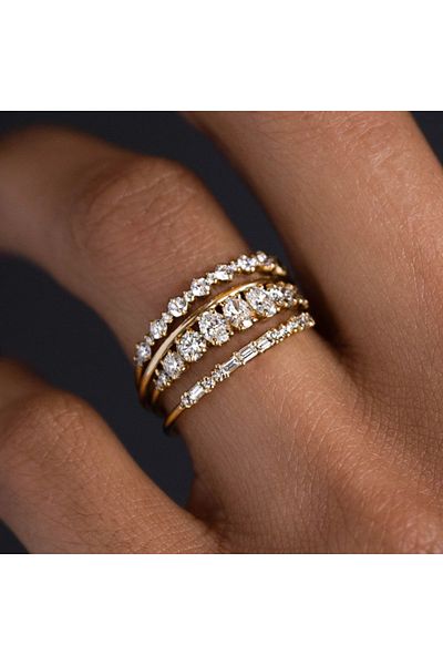 Choice R1658-gold-10 R1658-gold 4 خواتم مطلية بالذهب عيار 14 قيراطًا مرصعة بزركونيا لامعة - زفاف مثالي