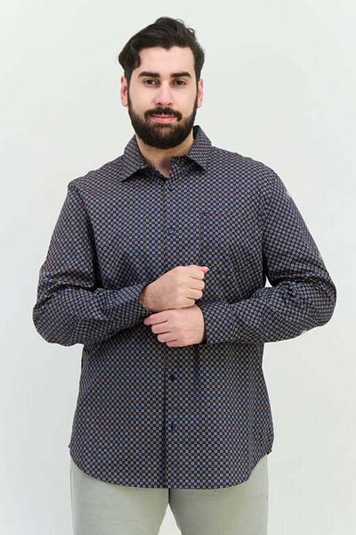 Perry Ellis قميص رجالي كاجوال بأكمام طويلة وطباعة كاملة، أزرق داكن