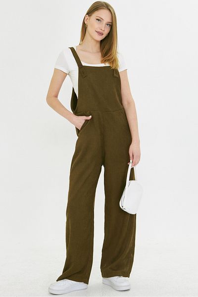 armonika Women's Dark Khaki Pocket Corded Gardener Overalls Arm-25K 001036