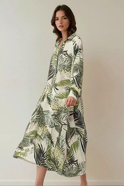 Hiccup Shirt Collar Floral Print Maxi Dress