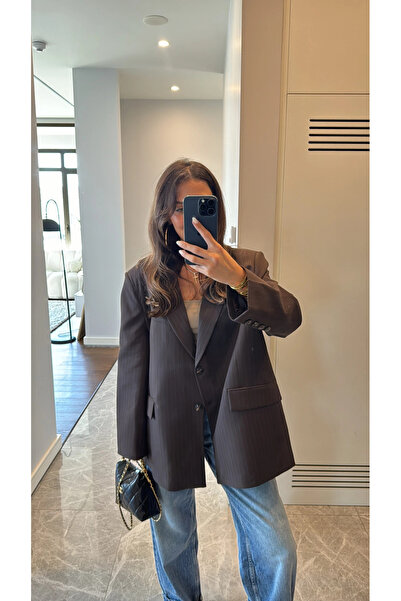 My Blog Braun-blau gestreifte Blazerjacke – 9459