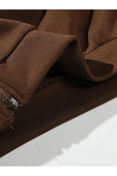 NO 601 Ζακέτα Unisex Καφέ Oversize με φερμουάρ με κουκούλα