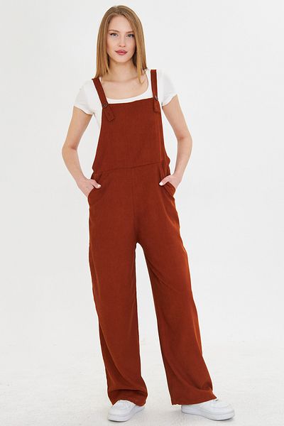 armonika Women's Brick Velvet Pocket Wide Leg Thin Corded Gardener Overalls Arm-25K 001036