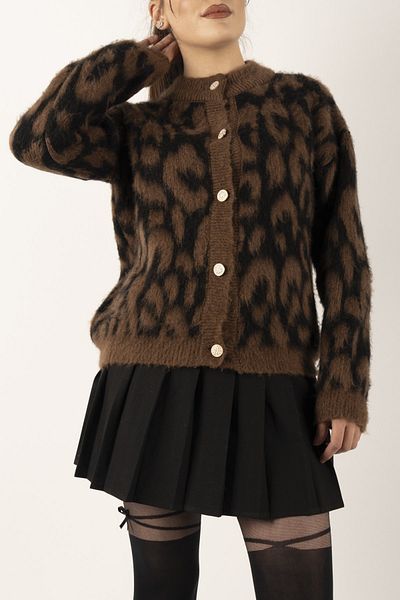 İKLİM LİFE Leopard Pattern Buttoned Cardigan