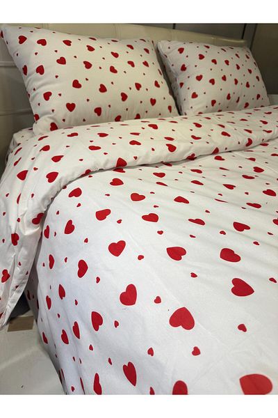 ŞENER HOME Set cuvertură de pilota din bumbac, cu un singur model, cu model de inimă, cu cearșafuri