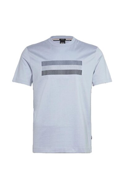 BOSS Erkek Regular Fit Yuvarlak Yaka Pamuklu Baskılı Kısa Kollu Açık Mavi T-S...