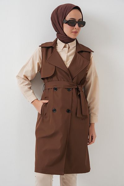 Bigdart 5911 Double Breasted Collar Trench Coat Vest - Brown
