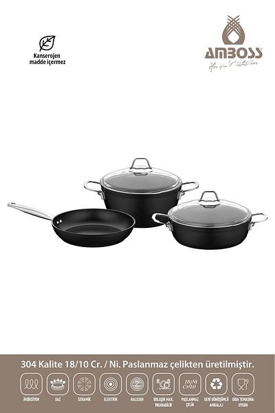 Amboss Milena 5 Piece Fireproof Non-Stick Titanium Coated 26 cm Cookware Set