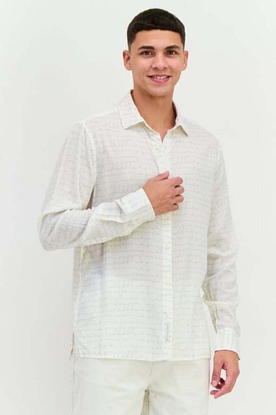 Perry Ellis Men Regular Fit All Over Printed Long Sleeve Casual Shirt, White