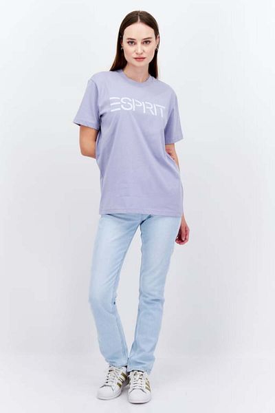 Esprit Women Crew Neck Short Sleeve Brand Logo T-shirt, Lavender