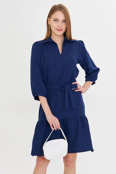 armonika Γυναικείο πουκάμισο Navy Blue γιακάς με μανίκια τέταρτο φόρεμα με κορδόνι μέσης ARM-25Y 001010