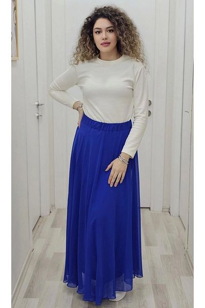 lodmela 6003-Saks Model Fusta evazată din șifon cu talie elastică