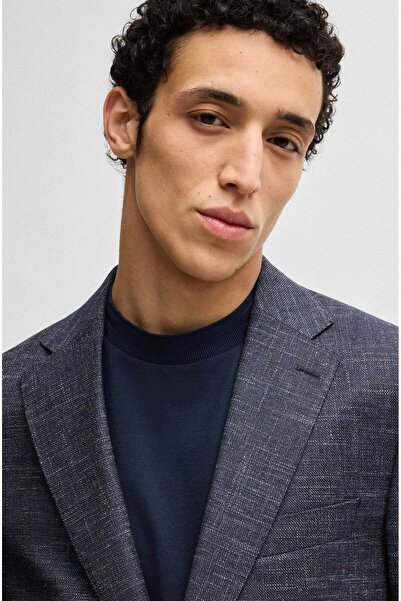 BOSS Erkek Desenli Slim Fit Esnek Kumaş Lacivert Ceket 50539804-404