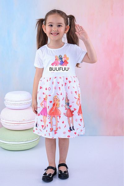BUUFUU Girl's Patterned Short Sleeve Dress