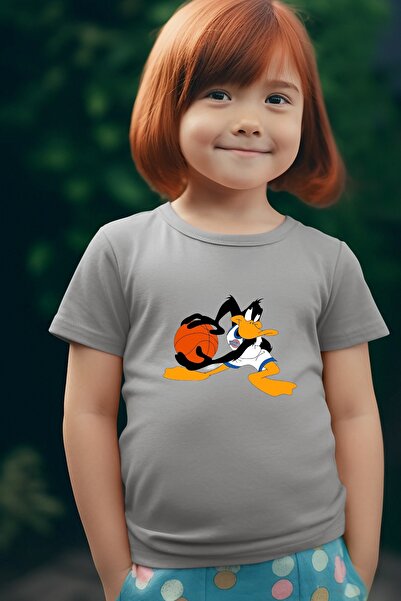 oneagılyazı تي شيرت كبير الحجم للأطفال مطبوع عليه لاعب كرة السلة بطة