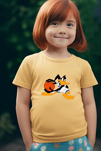 oneagılyazı تي شيرت كبير الحجم للأطفال مطبوع عليه لاعب كرة السلة بطة