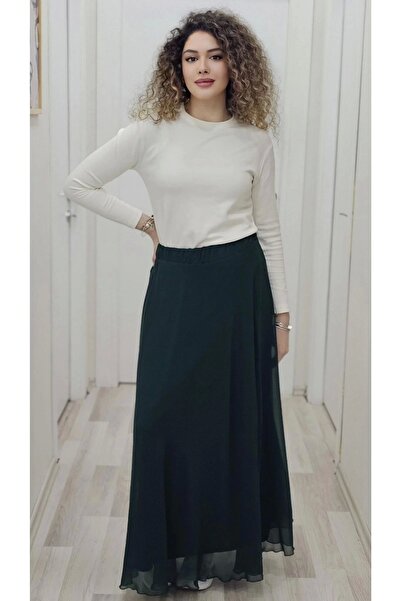 lodmela Зелена спідниця з шифону - на талії гумка, модель 6003