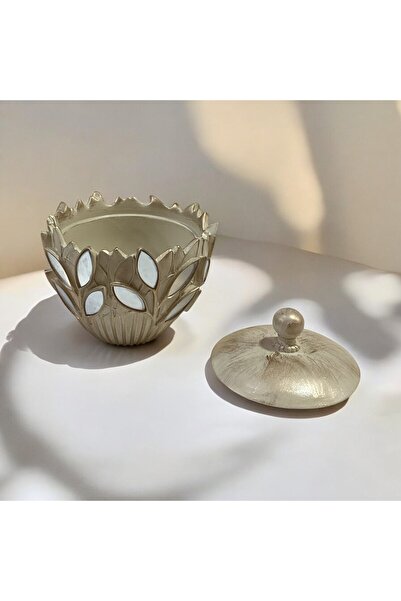 Gold home design Dekoratif Aynalı Şekerlik Krem Renk