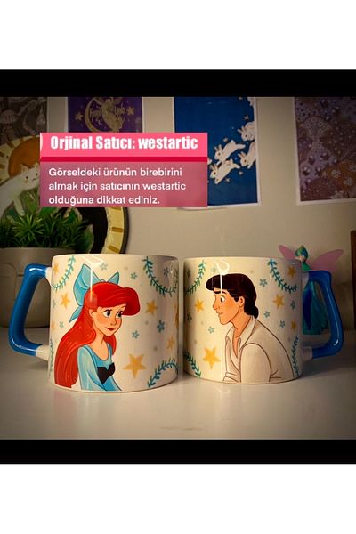 westartic Disney Princess Ariel & Prince Eric 2-Piece Couple Cup Cup Tea Coffee Cup