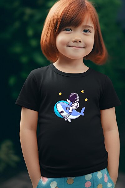 oneagılyazı Tricou supradimensionat pentru copii cu imprimeu rechin astronaut