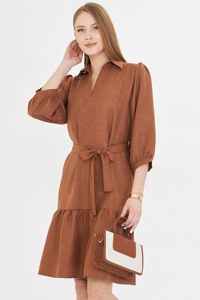 armonika Γυναικεία φούστα Tan Belted Πέτο Φόρεμα με μανίκια τέταρτο ARM-25Y 001010