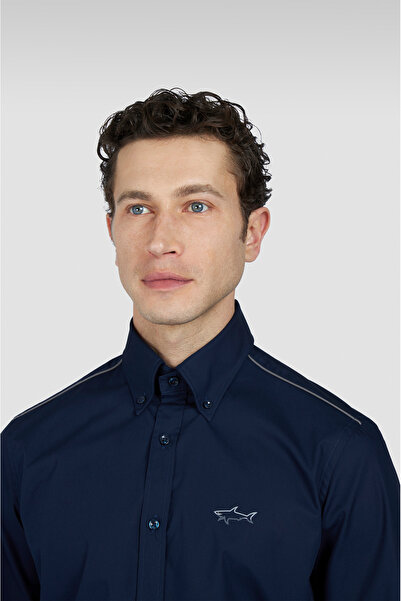 PAUL&SHARK Erkek Regular Fit Omuzlarda Çizgi Desenli Uzun Kollu Lacivert Gömlek 25413515-013