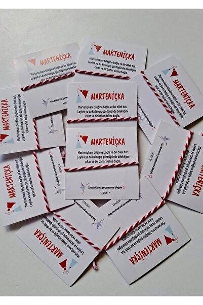 H Heroplez Marteniçka Bileklik 10 Adet Kartlı Kırmızı Beyaz İp Bileklik Şans ...